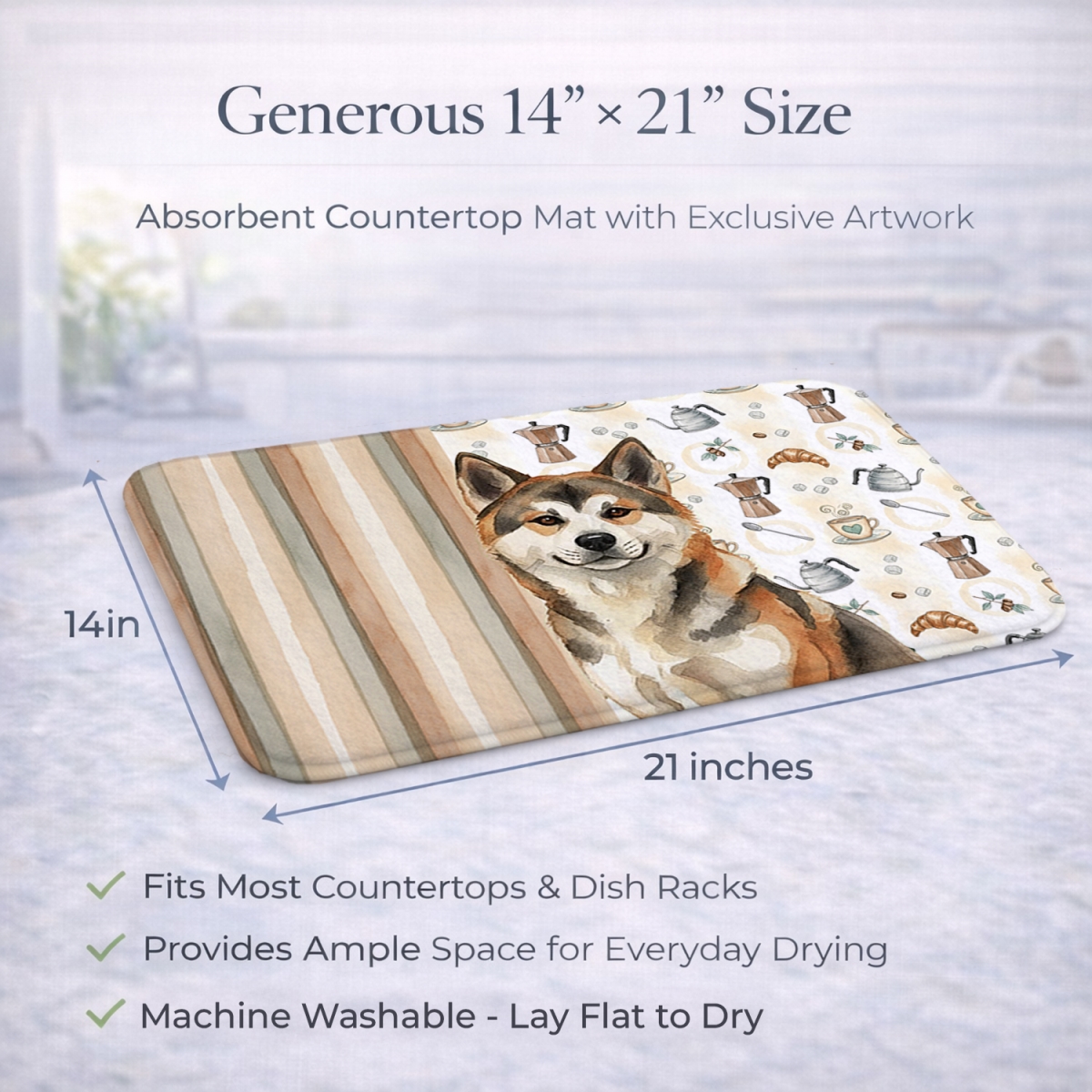 Picture of Carolines Treasures WDK7271DDM 21 x 14 in. Sesame Akita Coffee Bar Dish Drying Mat
