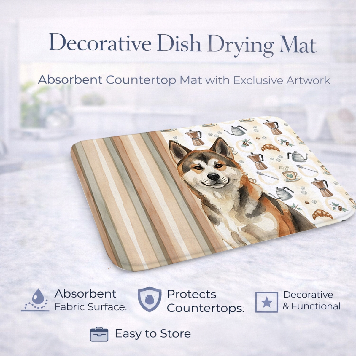 Picture of Carolines Treasures WDK7271DDM 21 x 14 in. Sesame Akita Coffee Bar Dish Drying Mat