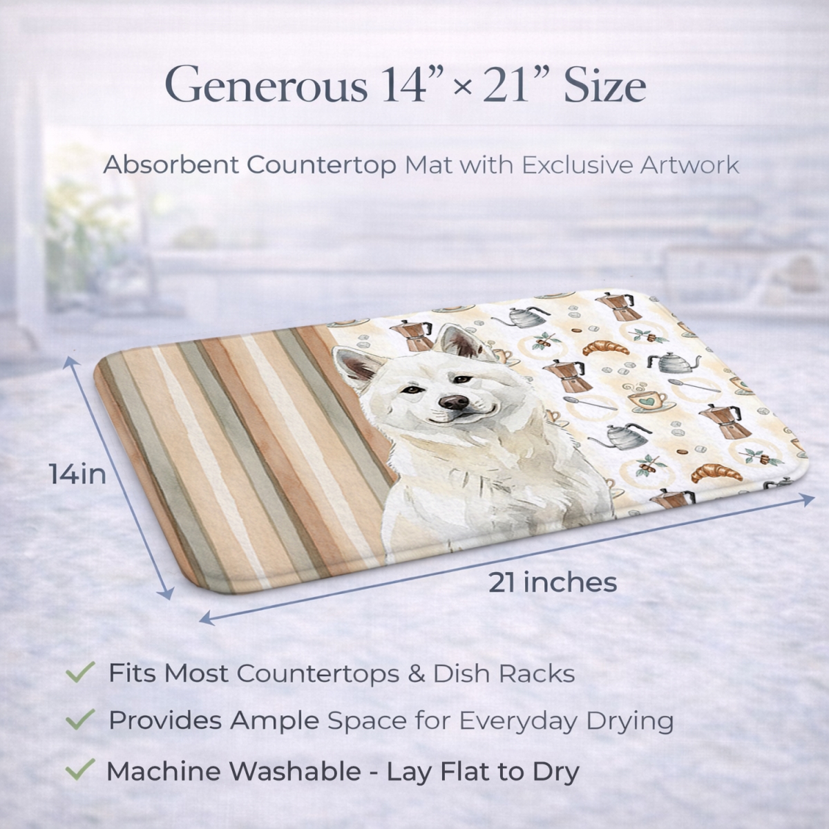 Picture of Carolines Treasures WDK7272DDM 21 x 14 in. White Akita Coffee Bar Dish Drying Mat