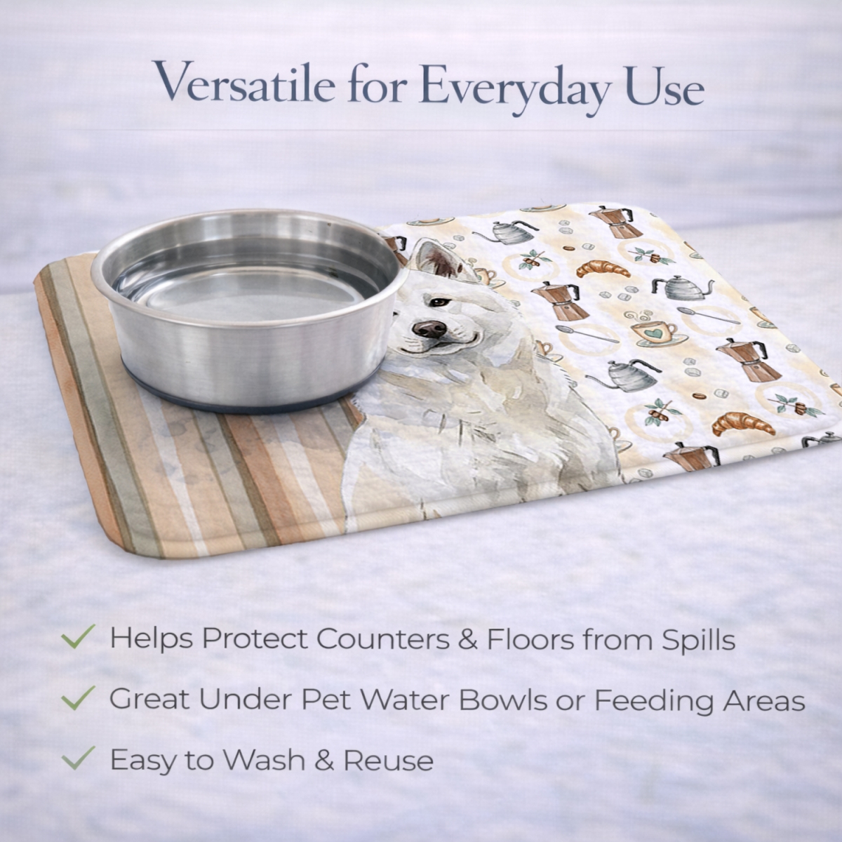 Picture of Carolines Treasures WDK7272DDM 21 x 14 in. White Akita Coffee Bar Dish Drying Mat