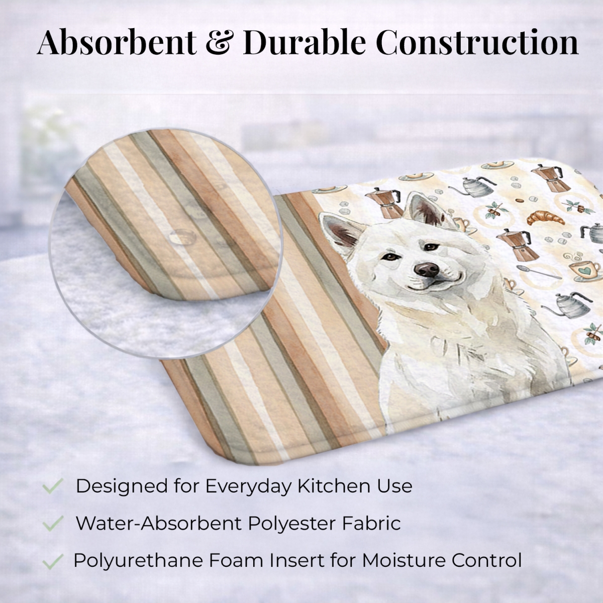 Picture of Carolines Treasures WDK7272DDM 21 x 14 in. White Akita Coffee Bar Dish Drying Mat