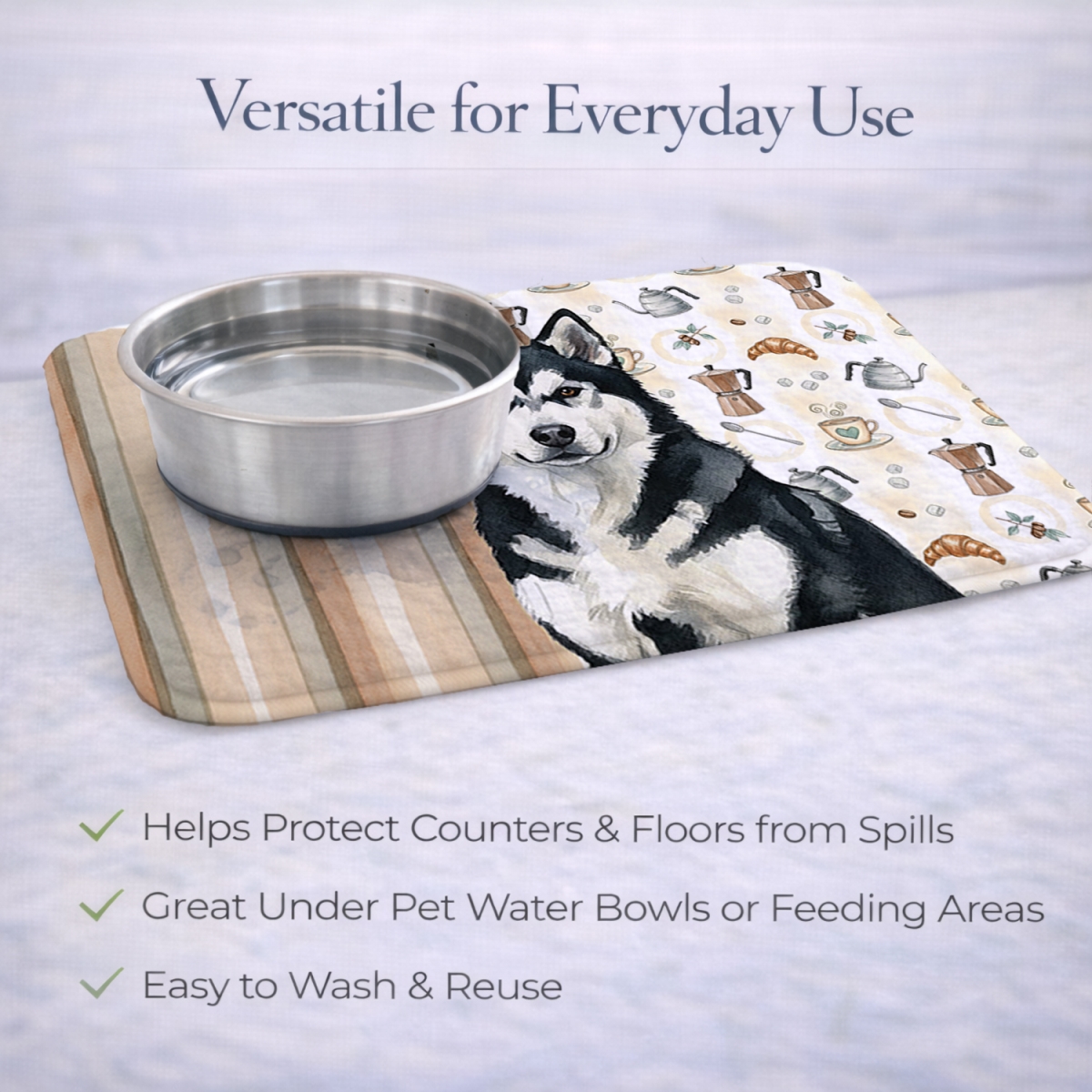 Picture of Carolines Treasures WDK7273DDM 21 x 14 in. Black & White Alaskan Malamute Coffee Bar Dish Drying Mat