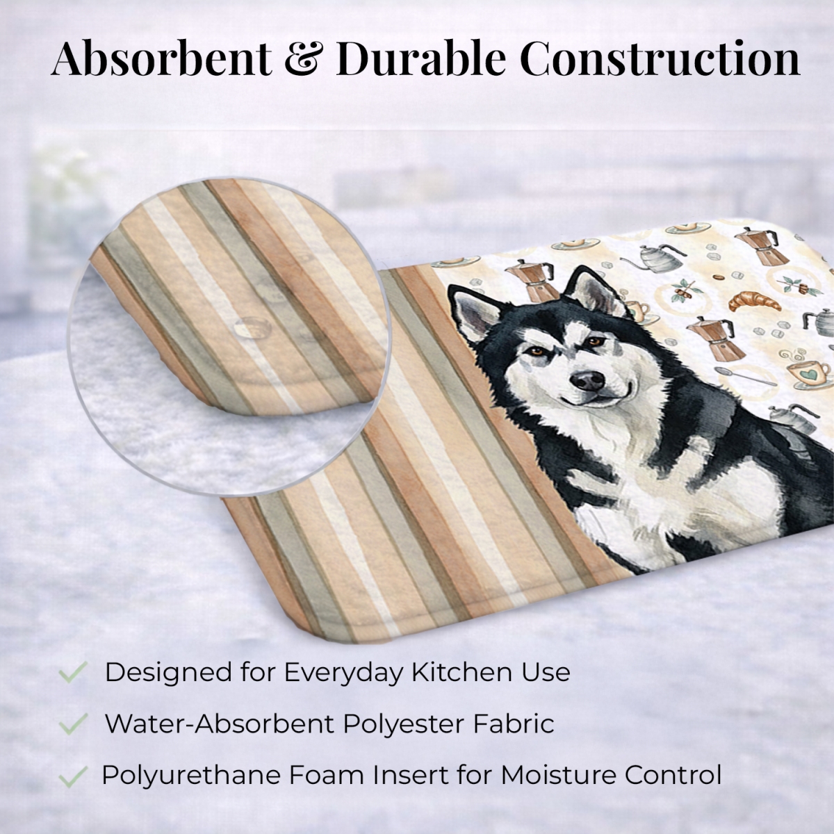 Picture of Carolines Treasures WDK7273DDM 21 x 14 in. Black & White Alaskan Malamute Coffee Bar Dish Drying Mat