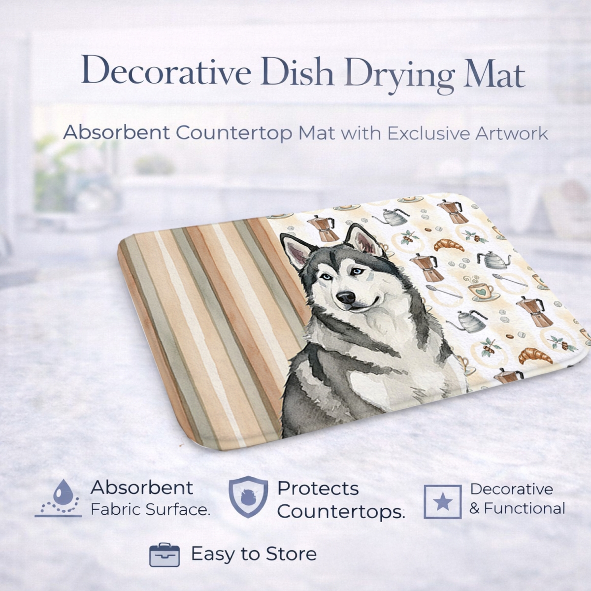Picture of Carolines Treasures WDK7274DDM 21 x 14 in. Gray & White Alaskan Malamute Coffee Bar Dish Drying Mat
