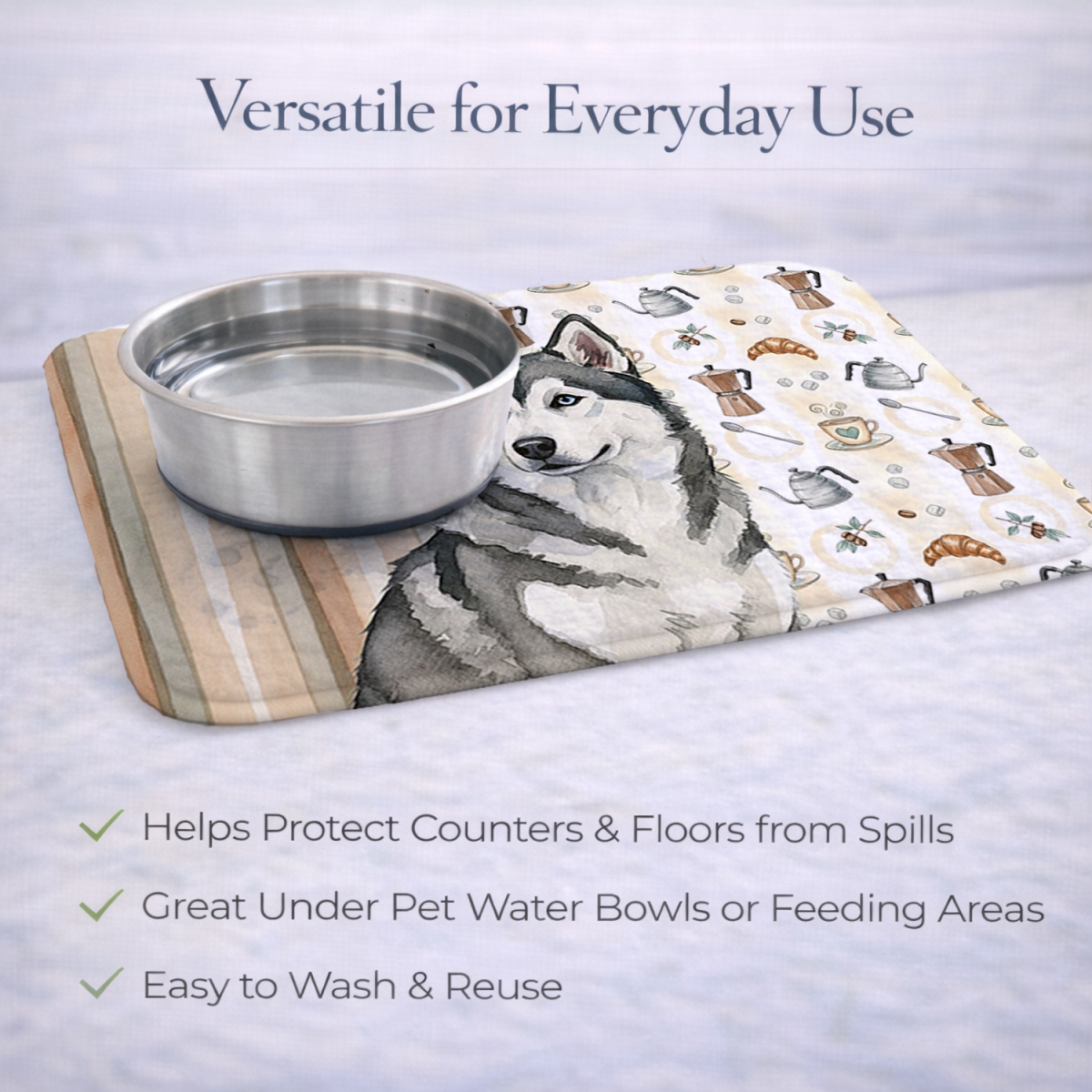 Picture of Carolines Treasures WDK7274DDM 21 x 14 in. Gray & White Alaskan Malamute Coffee Bar Dish Drying Mat
