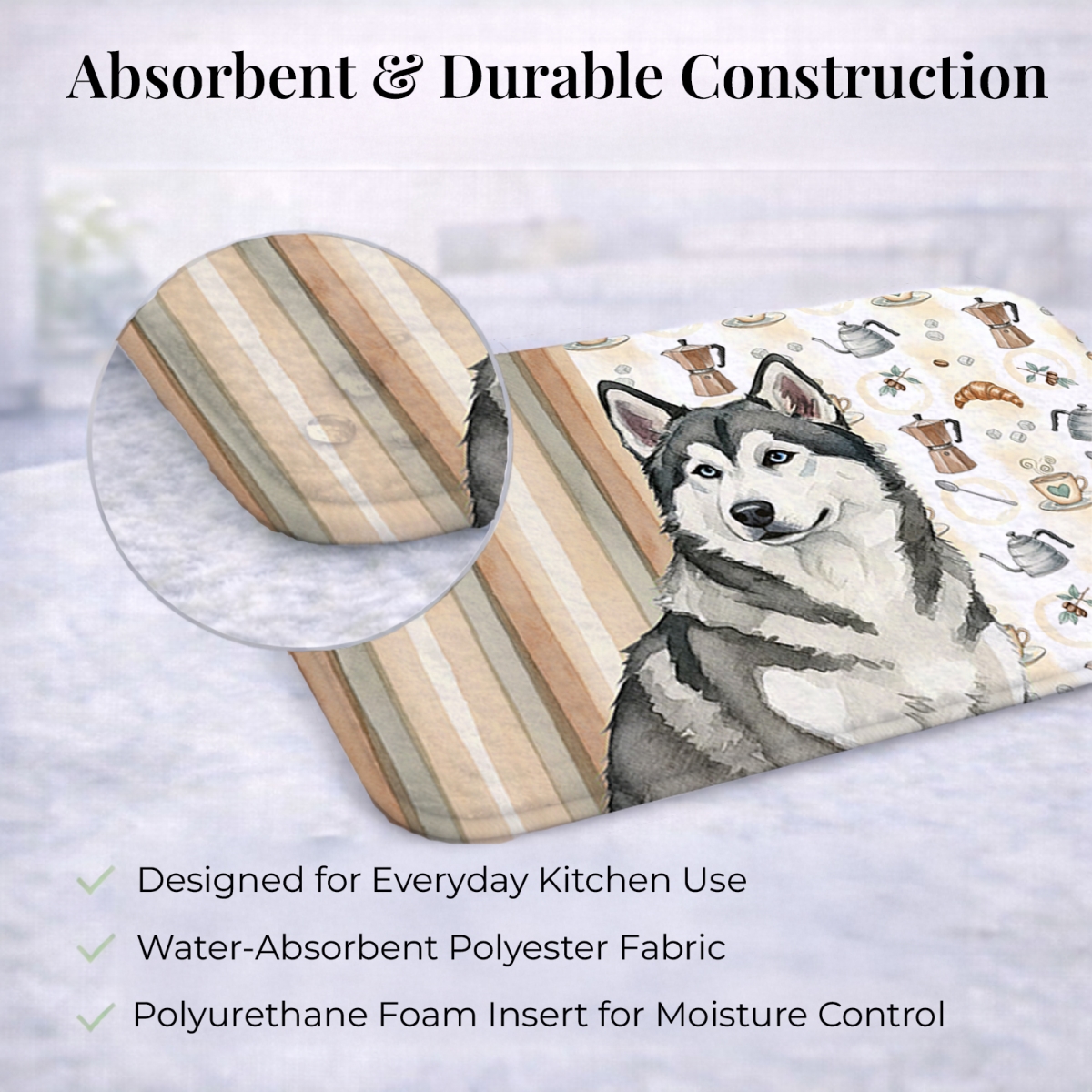 Picture of Carolines Treasures WDK7274DDM 21 x 14 in. Gray & White Alaskan Malamute Coffee Bar Dish Drying Mat