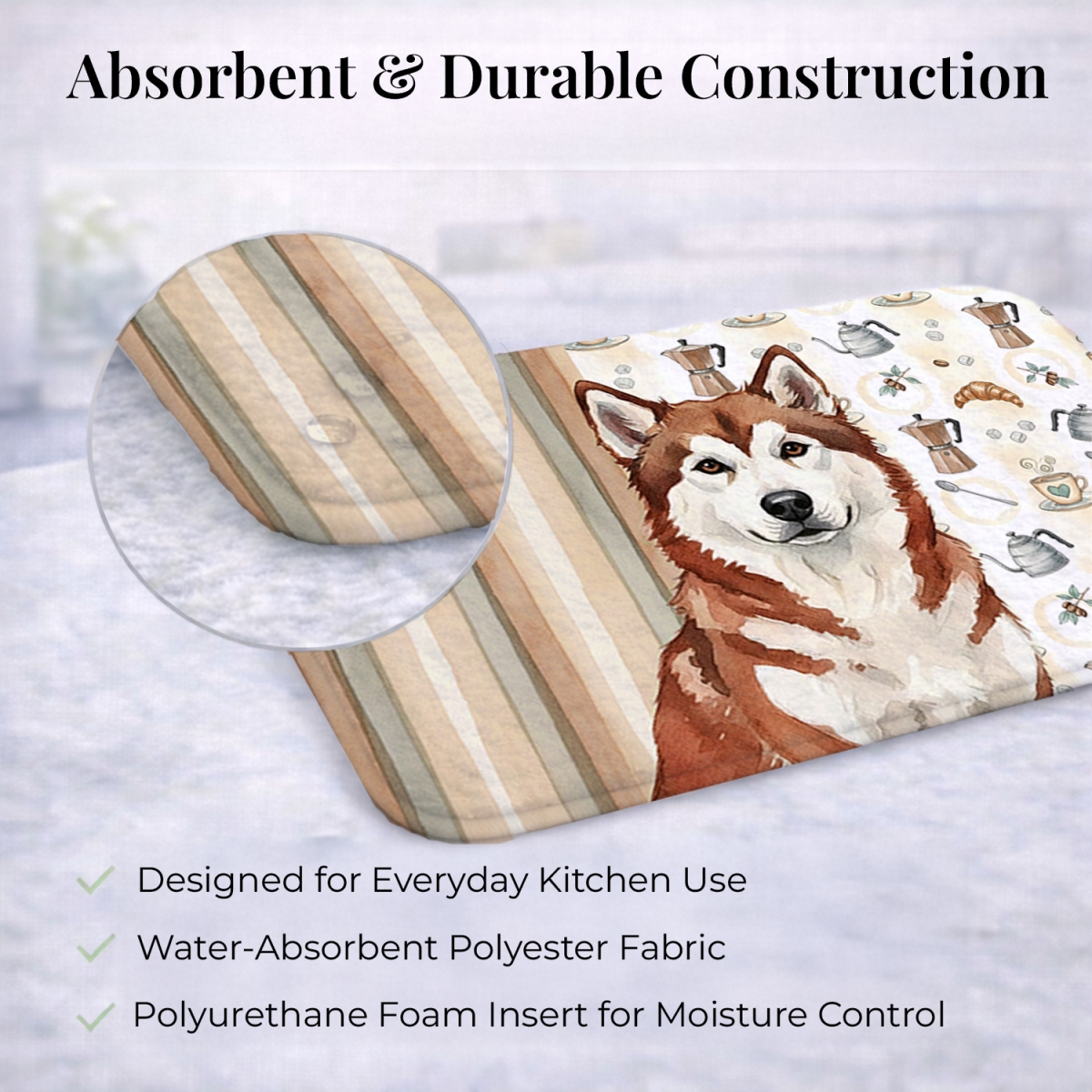 Picture of Carolines Treasures WDK7275DDM 21 x 14 in. Red & White Alaskan Malamute Coffee Bar Dish Drying Mat