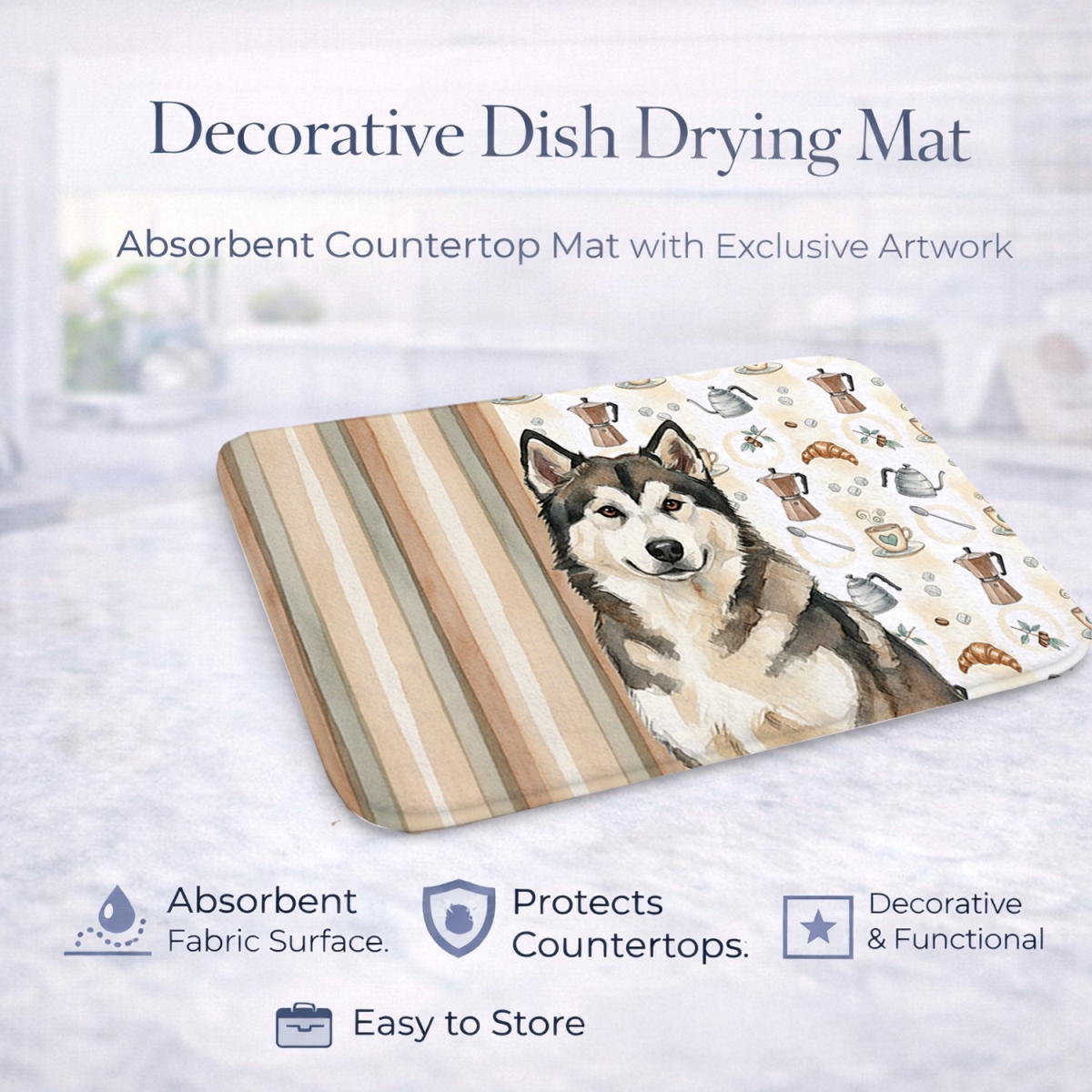 Picture of Carolines Treasures WDK7276DDM 21 x 14 in. Sable & White Alaskan Malamute Coffee Bar Dish Drying Mat