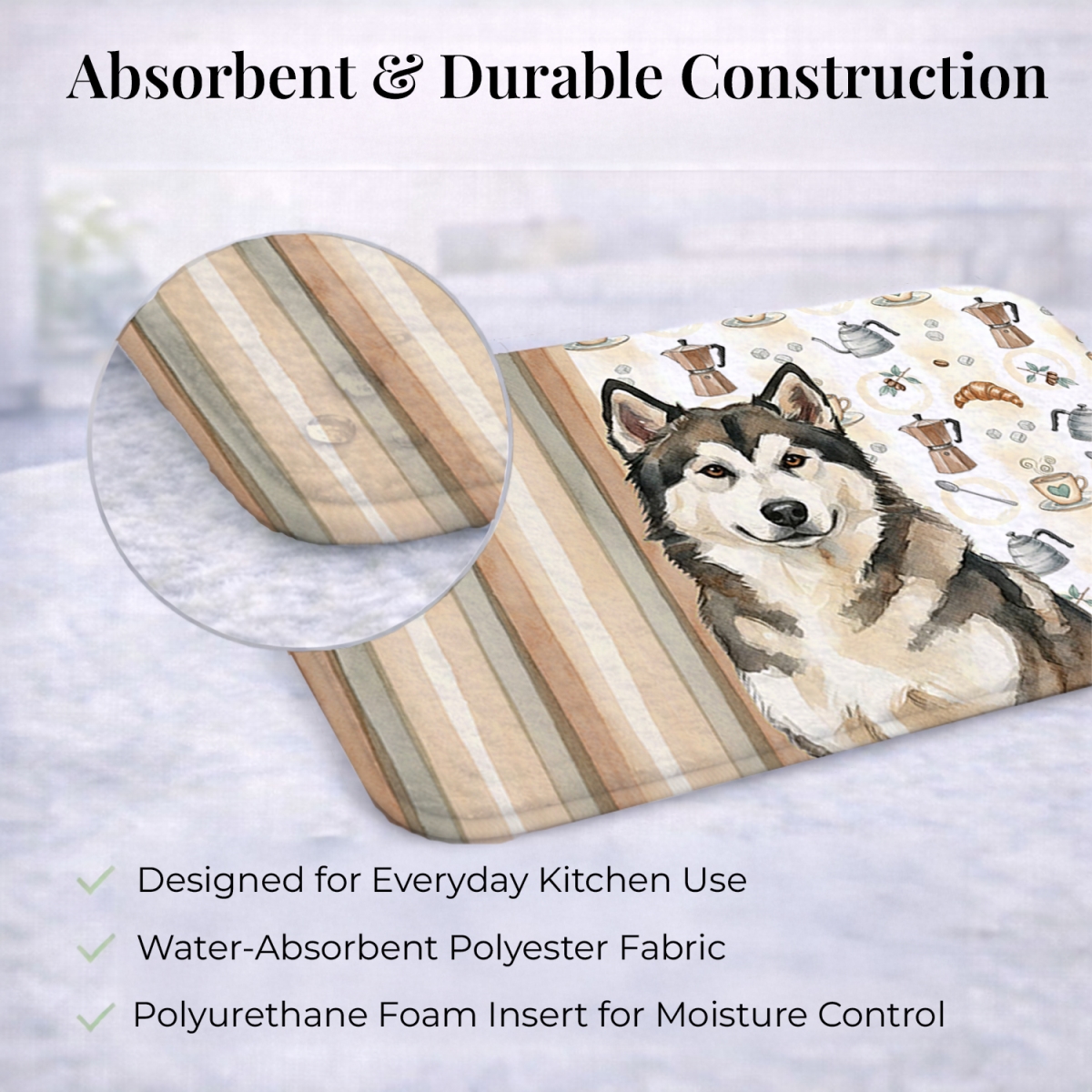Picture of Carolines Treasures WDK7276DDM 21 x 14 in. Sable & White Alaskan Malamute Coffee Bar Dish Drying Mat