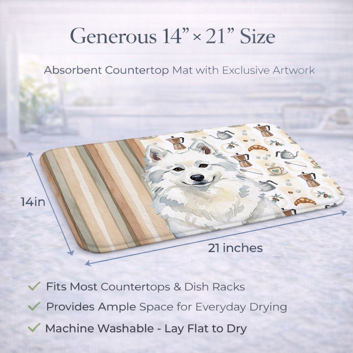 Picture of Carolines Treasures WDK7277DDM 21 x 14 in. American Eskimo Coffee Bar Dish Drying Mat