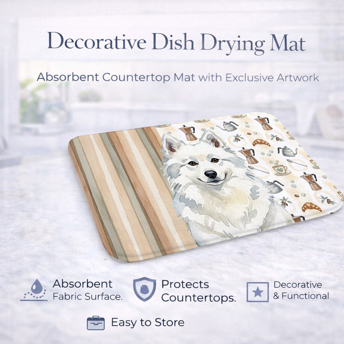 Picture of Carolines Treasures WDK7277DDM 21 x 14 in. American Eskimo Coffee Bar Dish Drying Mat