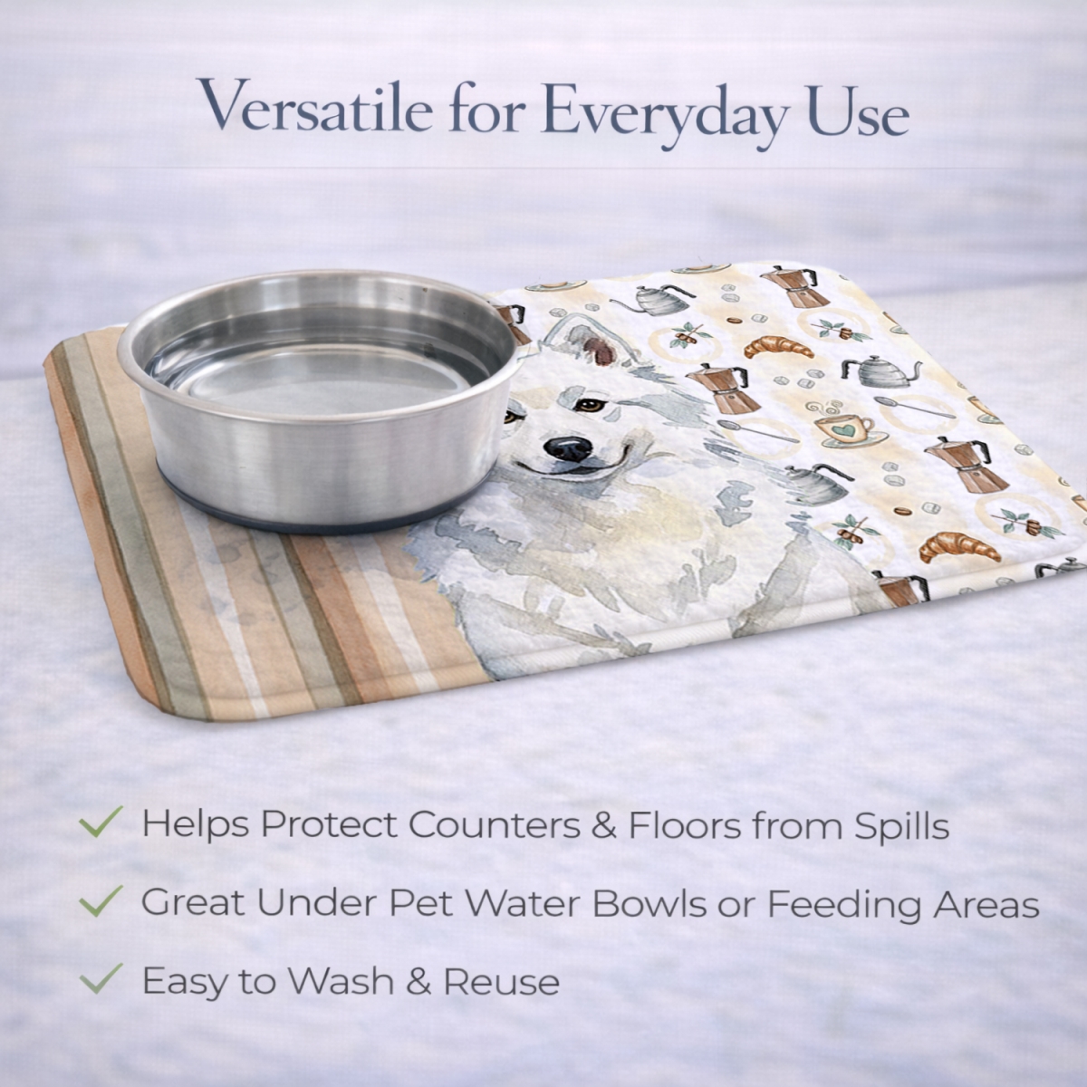 Picture of Carolines Treasures WDK7277DDM 21 x 14 in. American Eskimo Coffee Bar Dish Drying Mat