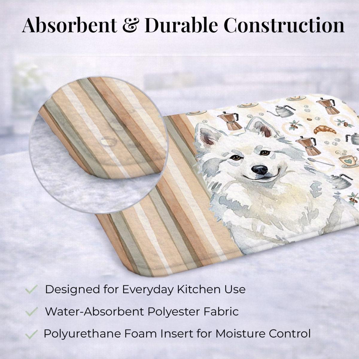 Picture of Carolines Treasures WDK7277DDM 21 x 14 in. American Eskimo Coffee Bar Dish Drying Mat