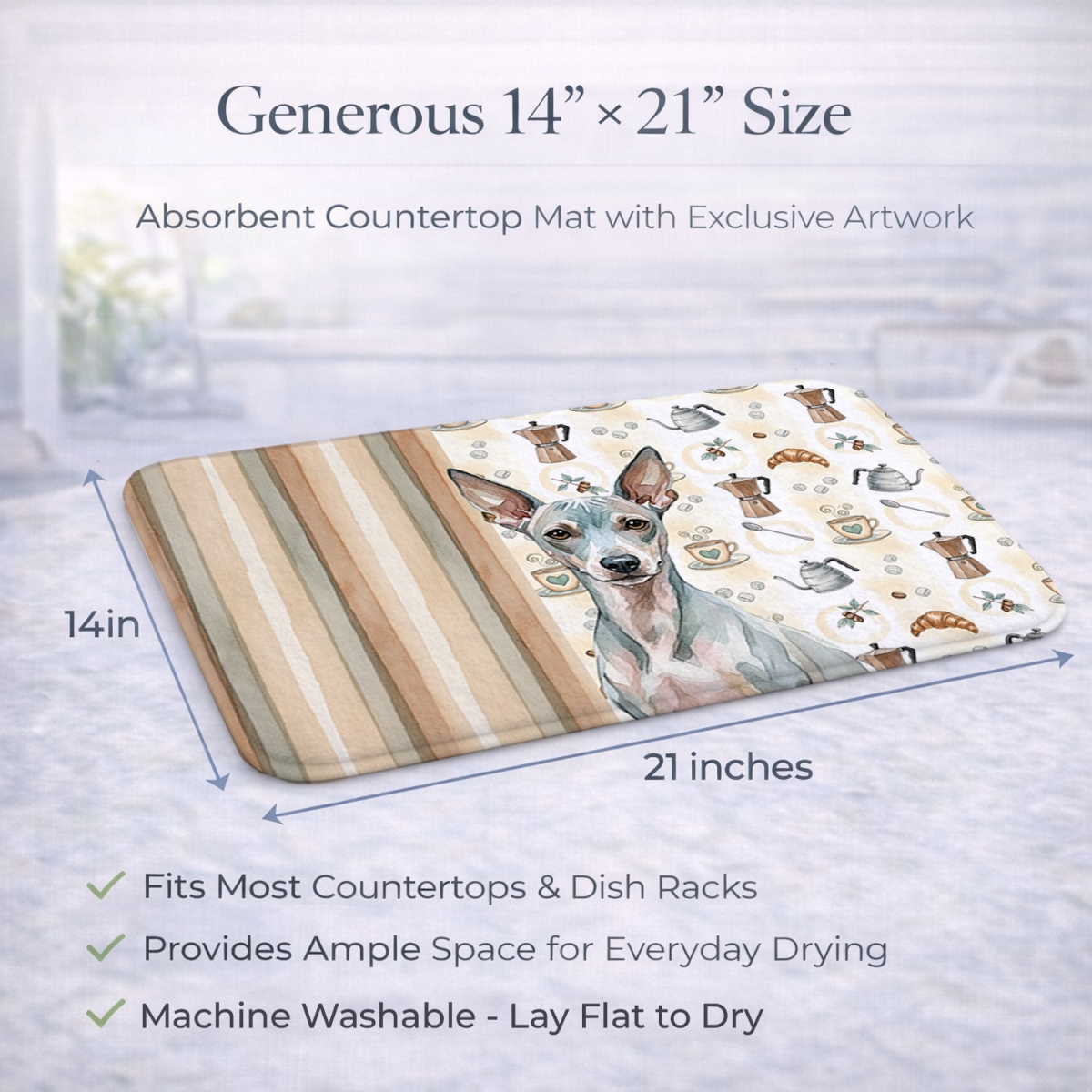 Picture of Carolines Treasures WDK7278DDM 21 x 14 in. American Hairless Terrier Coffee Bar Dish Drying Mat