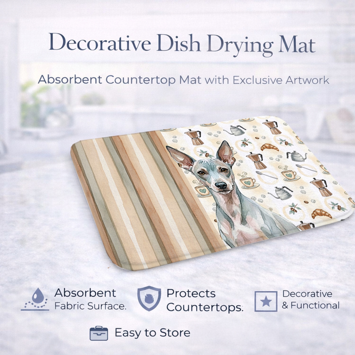 Picture of Carolines Treasures WDK7278DDM 21 x 14 in. American Hairless Terrier Coffee Bar Dish Drying Mat