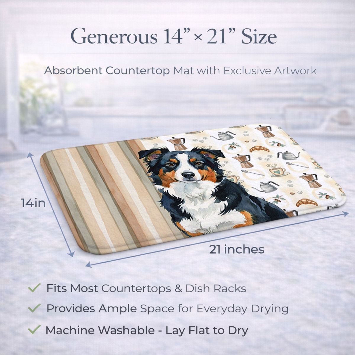 Picture of Carolines Treasures WDK7279DDM 21 x 14 in. Black Tri American Shepherd Coffee Bar Dish Drying Mat