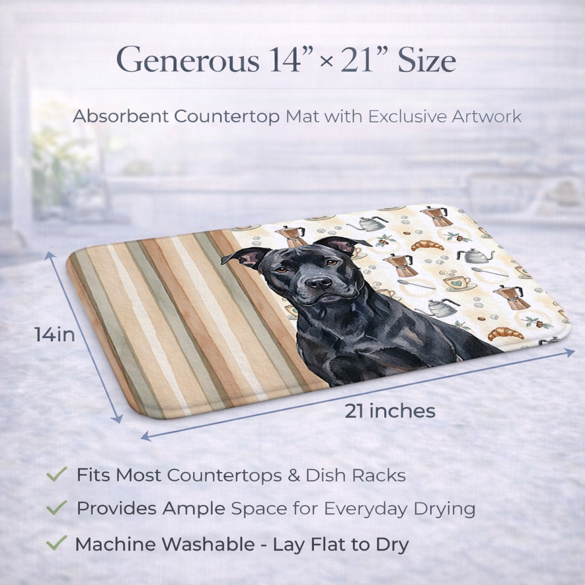Picture of Carolines Treasures WDK7281DDM 21 x 14 in. Black American Staffordshire Terrier Coffee Bar Dish Drying Mat