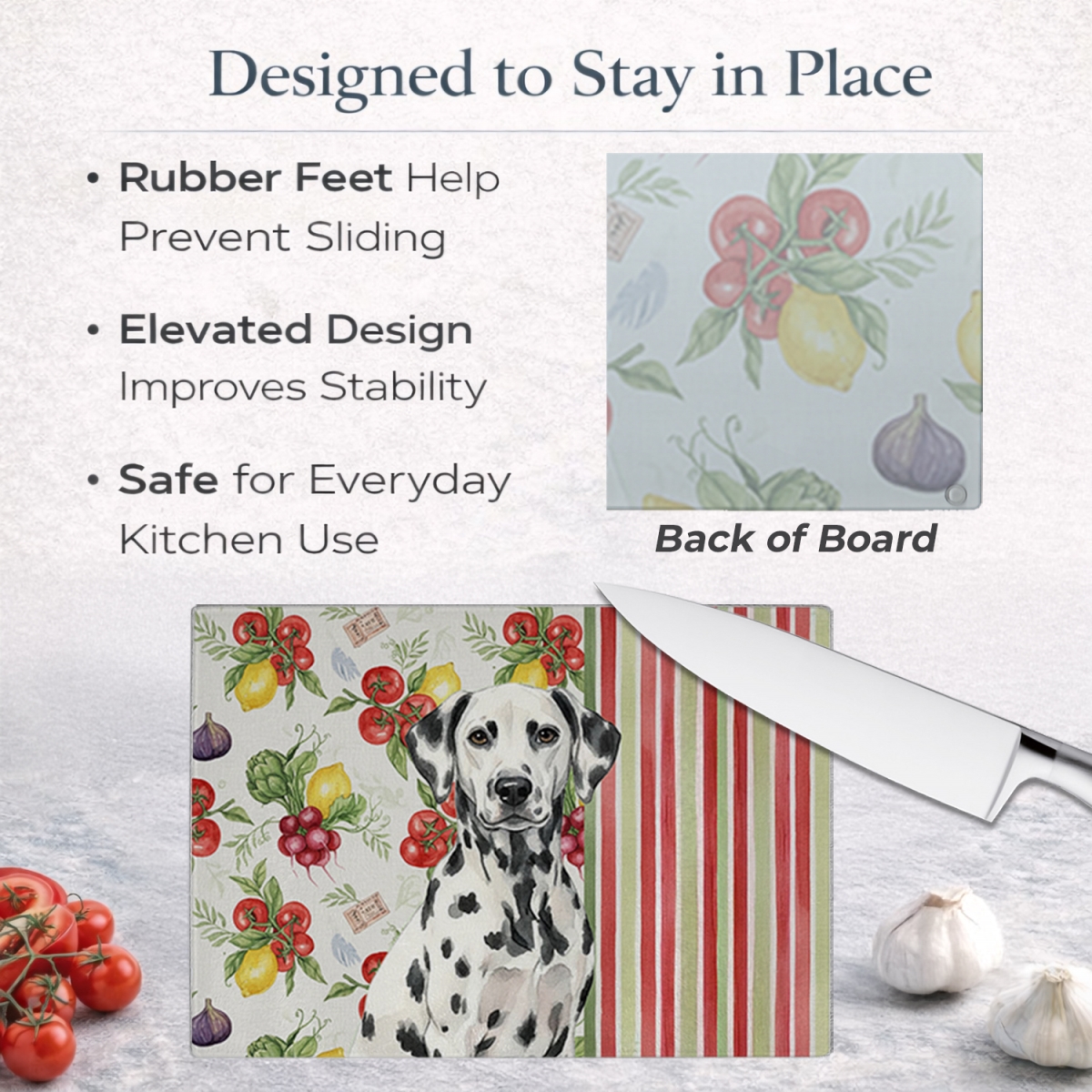Picture of Carolines Treasures WDK8204LCB 11.25 x 15.25 in. Dalmatian Vegetables Glass Cutting Board