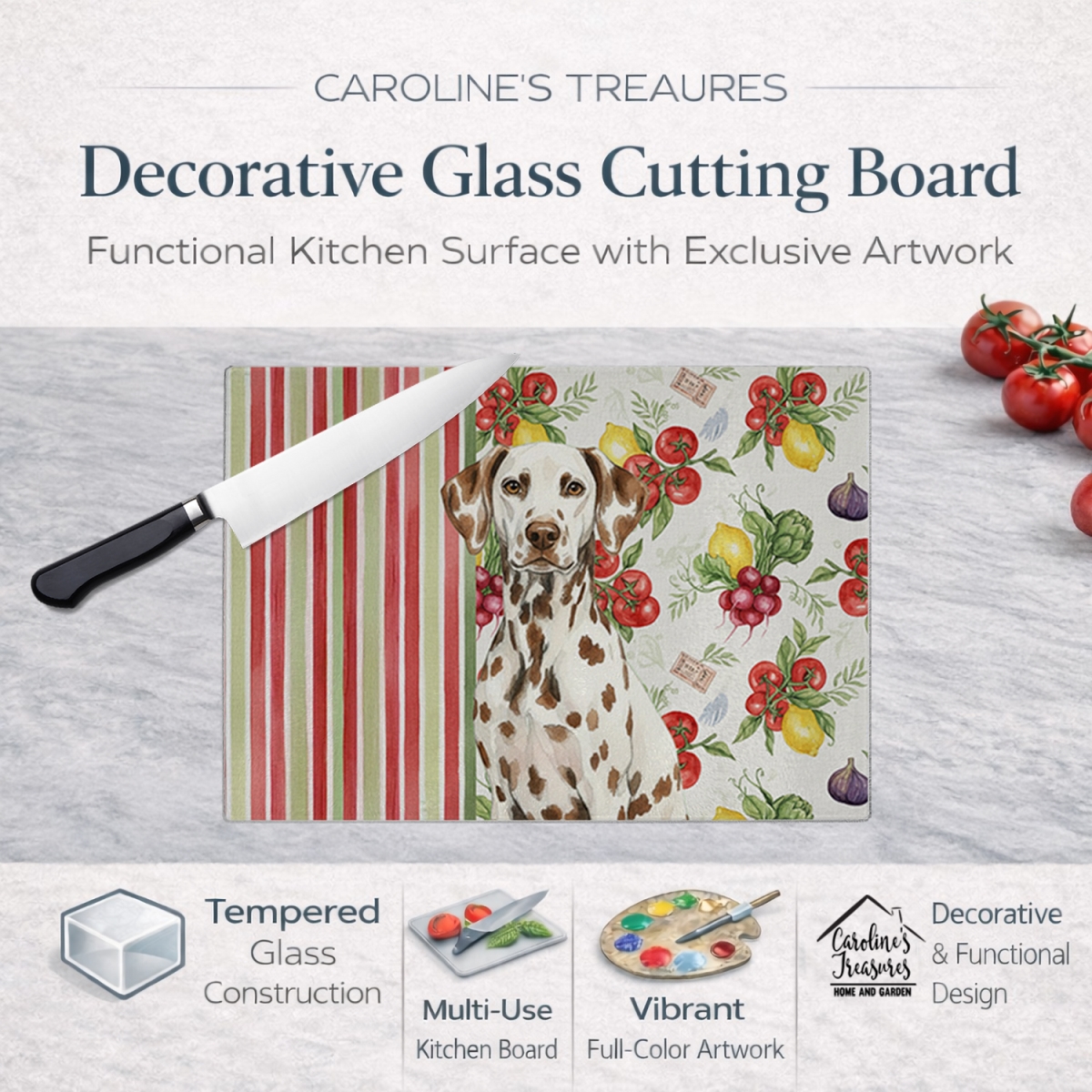 Picture of Carolines Treasures WDK8205LCB 11.25 x 15.25 in. Liver Dalmatian Vegetables Glass Cutting Board
