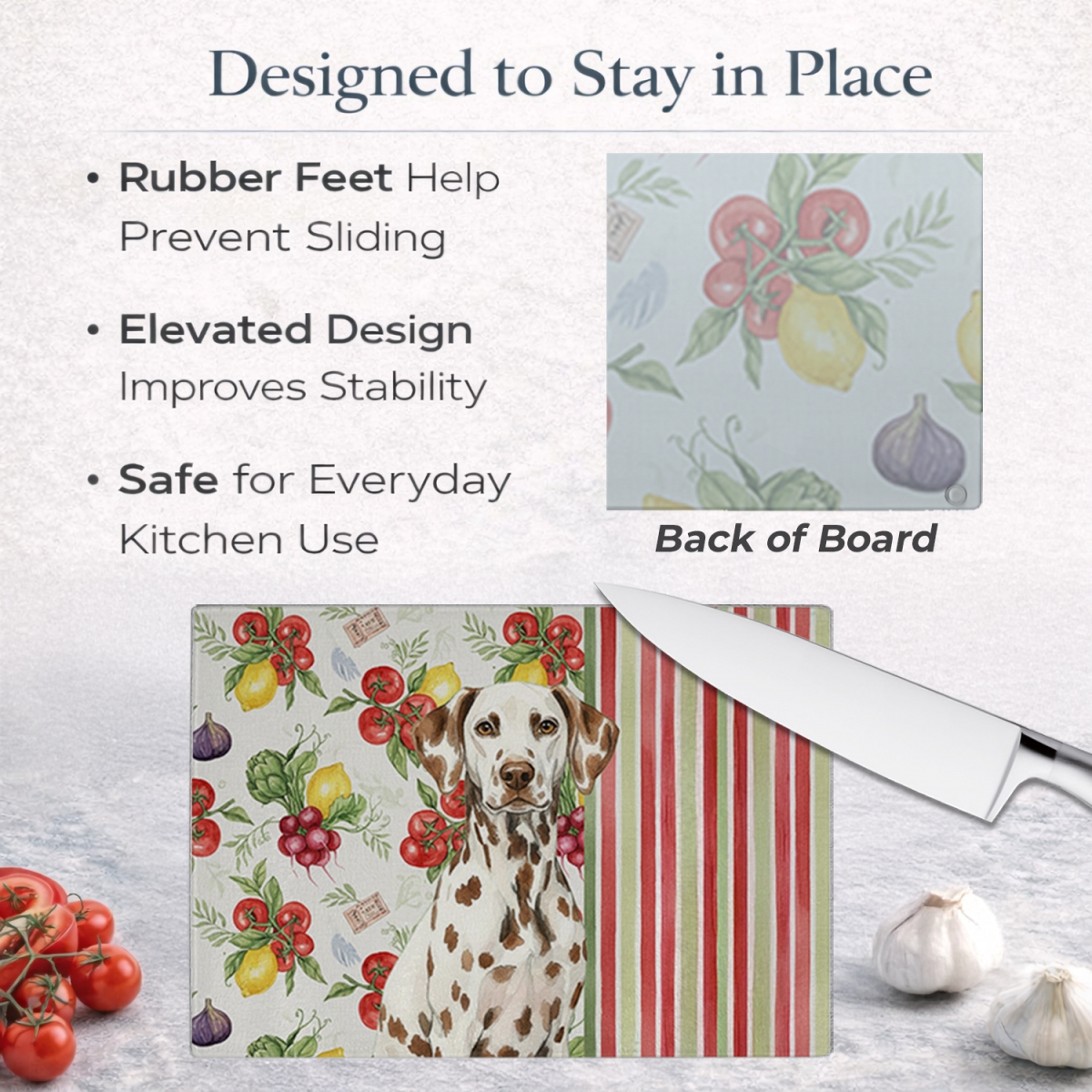 Picture of Carolines Treasures WDK8205LCB 11.25 x 15.25 in. Liver Dalmatian Vegetables Glass Cutting Board