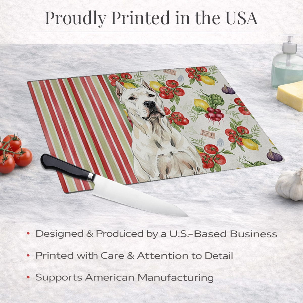 Picture of Carolines Treasures WDK8210LCB 11.25 x 15.25 in. Dogo Argentino Vegetables Glass Cutting Board