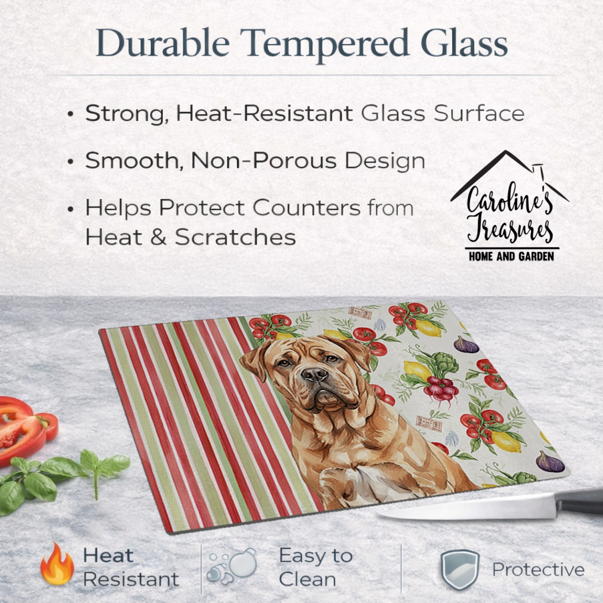 Picture of Carolines Treasures WDK8211LCB 11.25 x 15.25 in. Dogue De Bordeaux Vegetables Glass Cutting Board