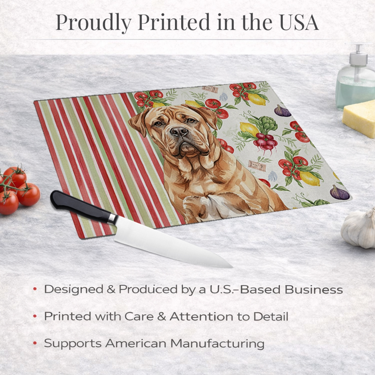 Picture of Carolines Treasures WDK8211LCB 11.25 x 15.25 in. Dogue De Bordeaux Vegetables Glass Cutting Board