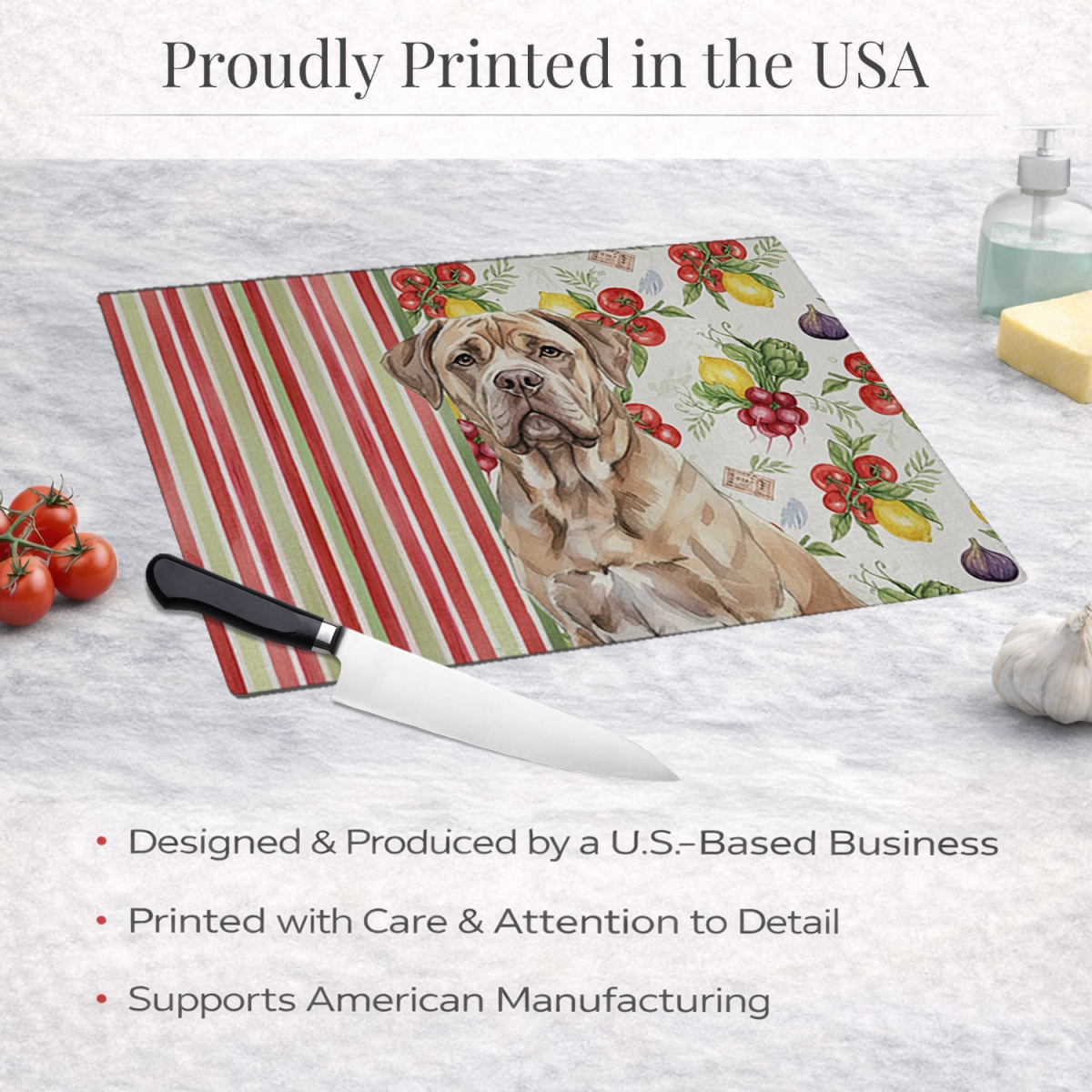 Picture of Carolines Treasures WDK8212LCB 11.25 x 15.25 in. Isabella Dogue De Bordeaux Vegetables Glass Cutting Board
