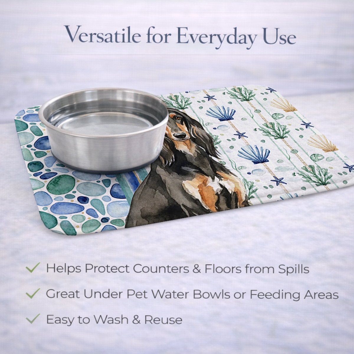 Picture of Carolines Treasures WDK6865DDM 21 x 14 in. Black & Tan Afghan Hound Coastal Sea Glass Dish Drying Mat