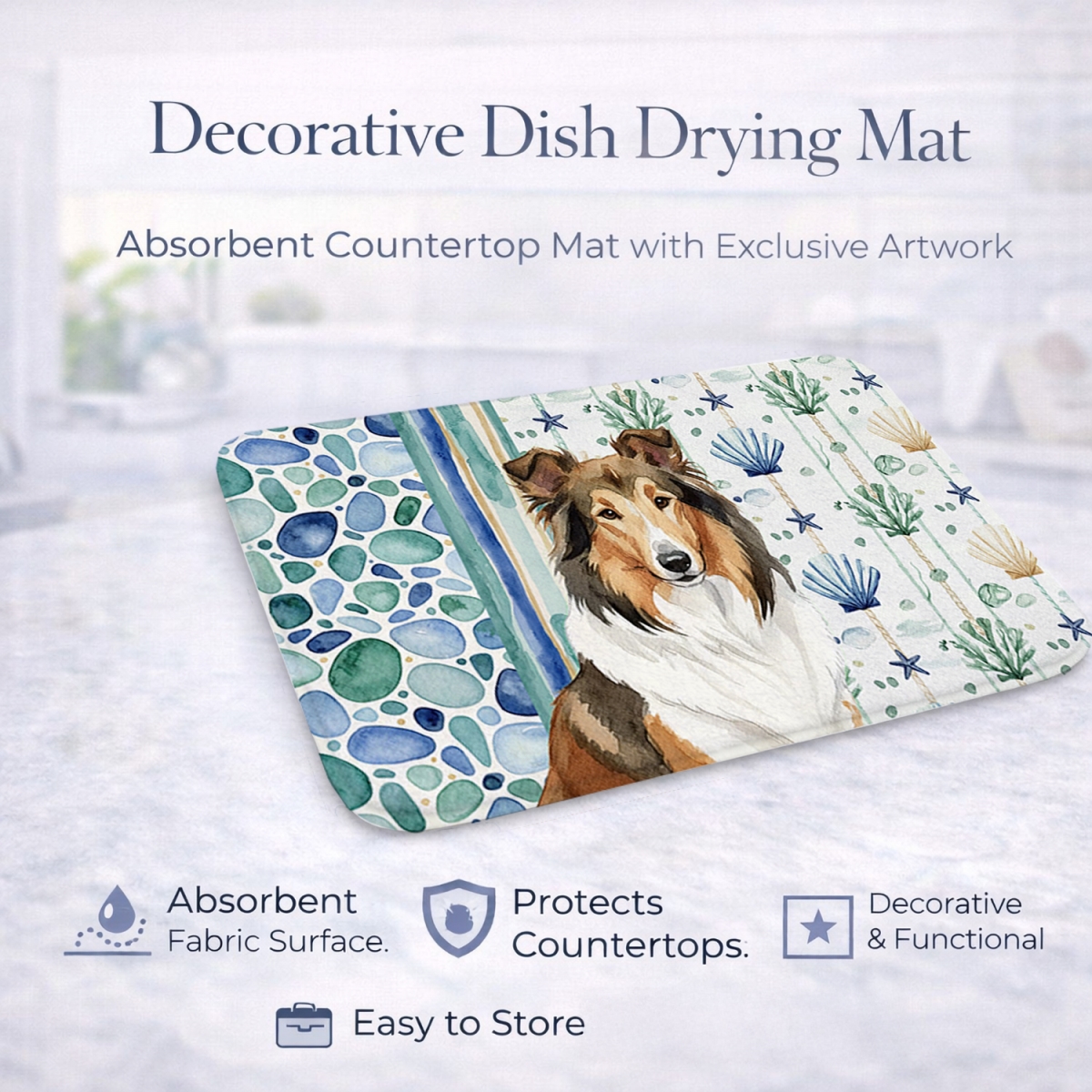 Picture of Carolines Treasures WDK6986DDM 21 x 14 in. Sable Collie Coastal Sea Glass Dish Drying Mat