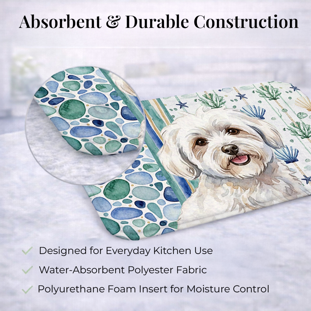 Picture of Carolines Treasures WDK6989DDM 21 x 14 in. Coton De Tulear Coastal Sea Glass Dish Drying Mat