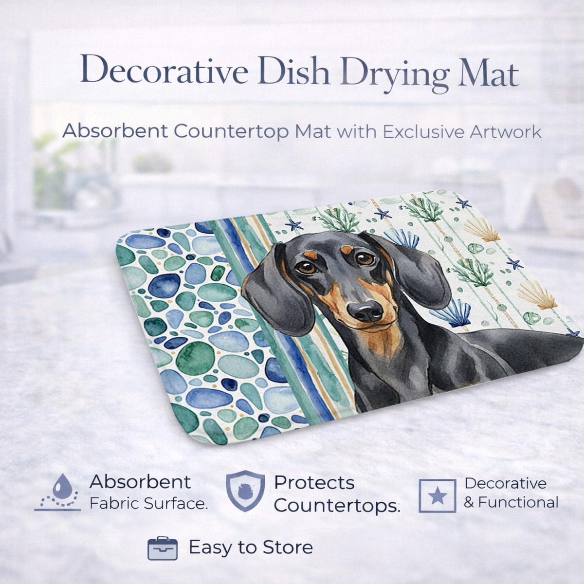 Picture of Carolines Treasures WDK6991DDM 21 x 14 in. Black & Tan Dachshund Coastal Sea Glass Dish Drying Mat