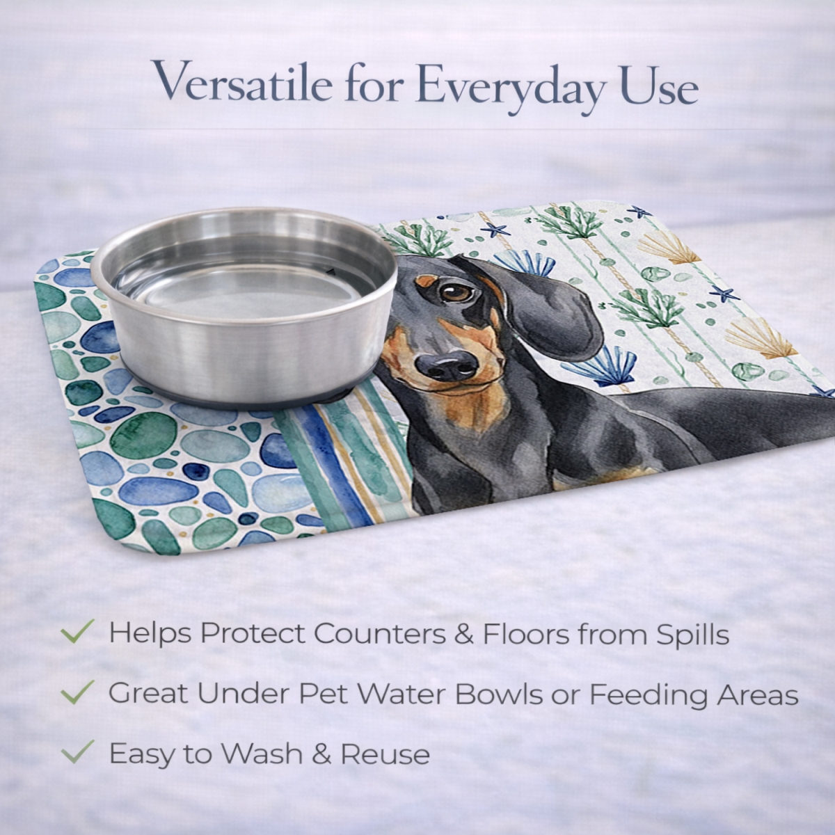 Picture of Carolines Treasures WDK6991DDM 21 x 14 in. Black & Tan Dachshund Coastal Sea Glass Dish Drying Mat