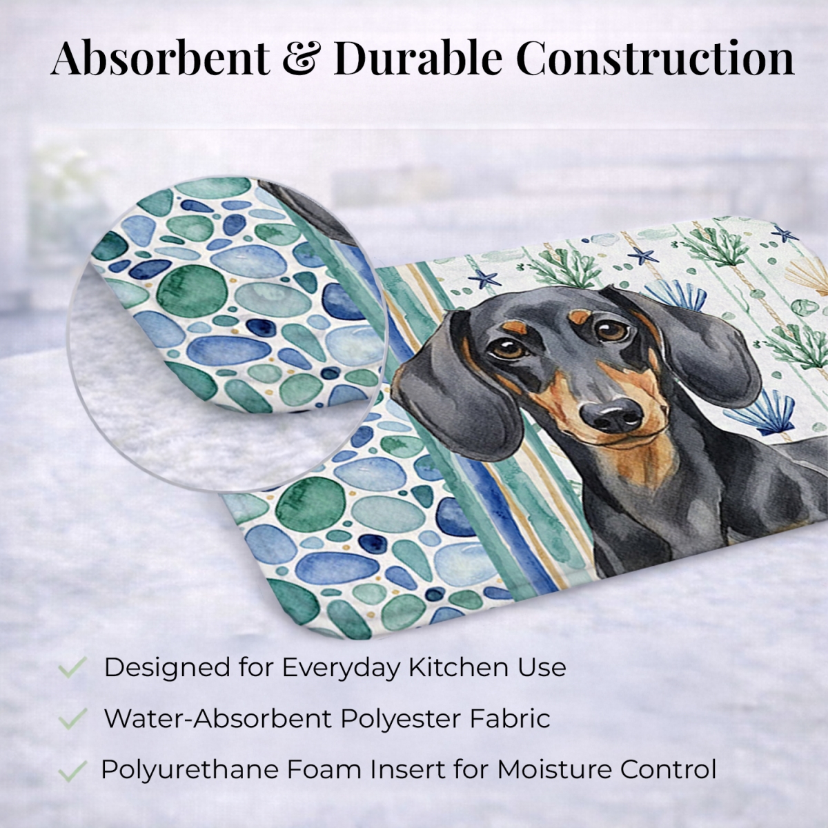 Picture of Carolines Treasures WDK6991DDM 21 x 14 in. Black & Tan Dachshund Coastal Sea Glass Dish Drying Mat
