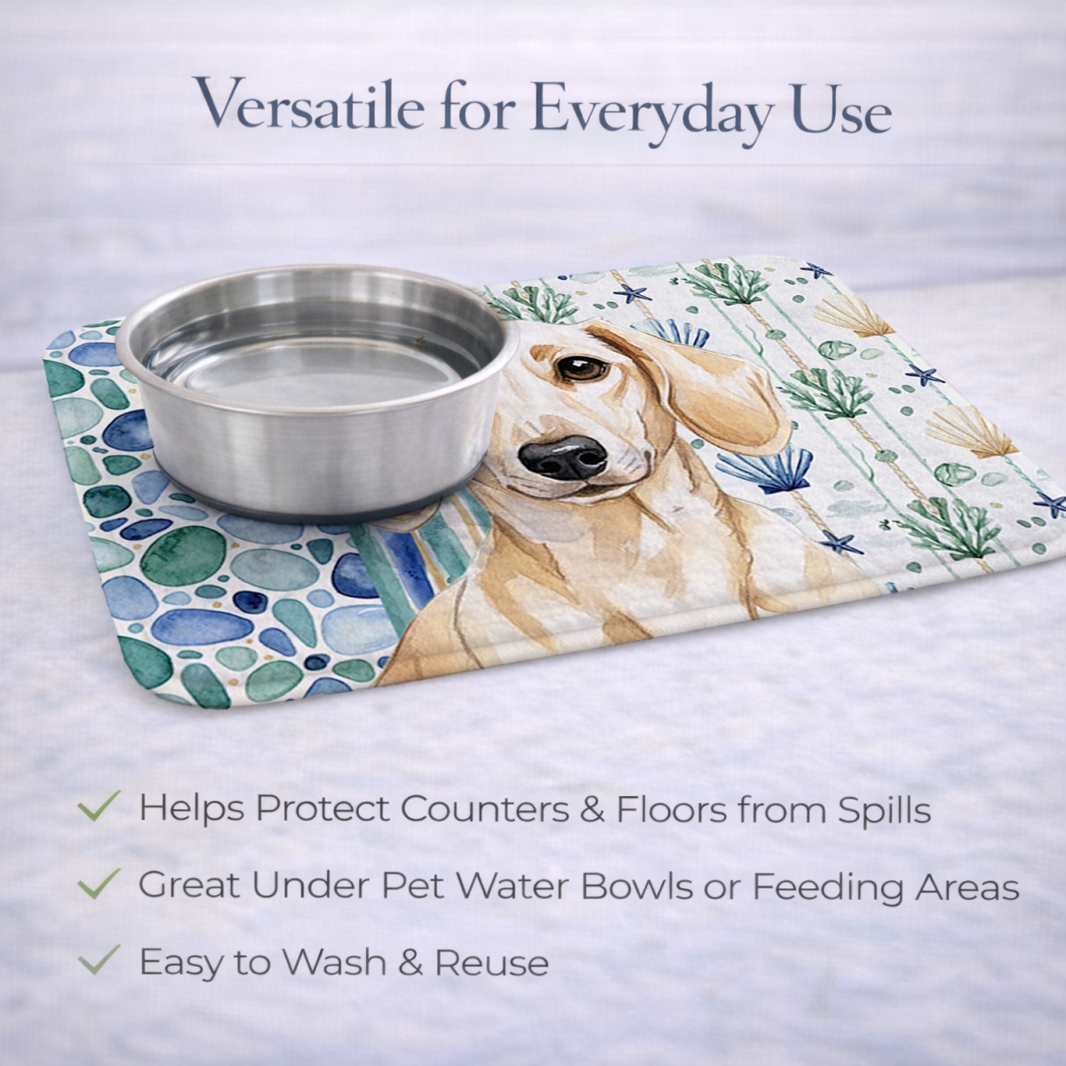 Picture of Carolines Treasures WDK6993DDM 21 x 14 in. Cream Dachshund Coastal Sea Glass Dish Drying Mat