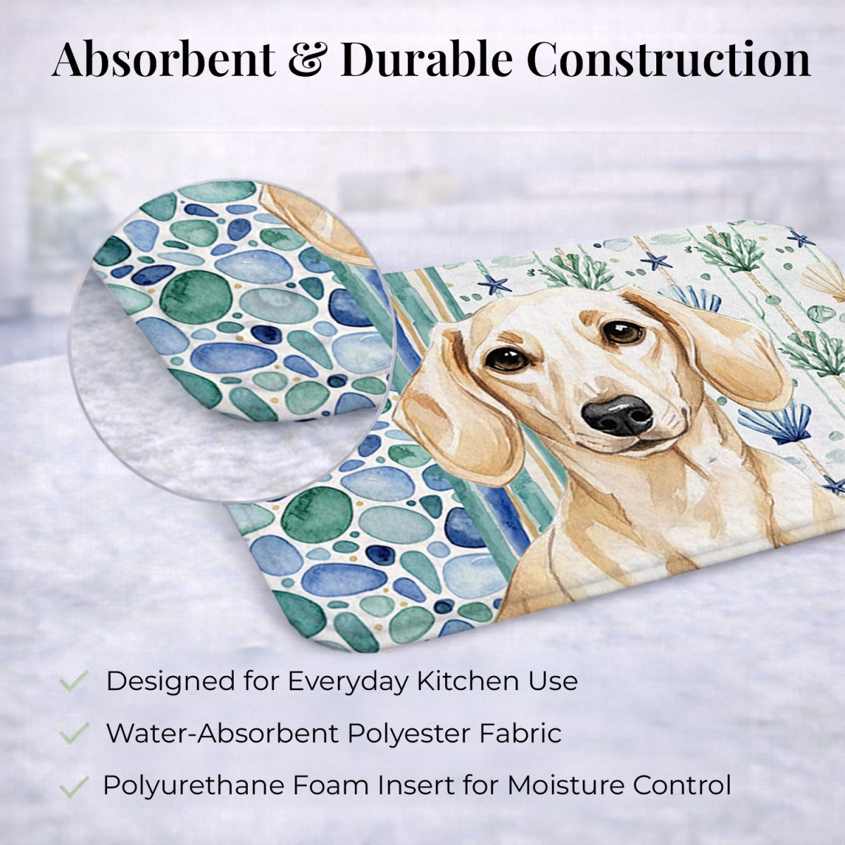 Picture of Carolines Treasures WDK6993DDM 21 x 14 in. Cream Dachshund Coastal Sea Glass Dish Drying Mat