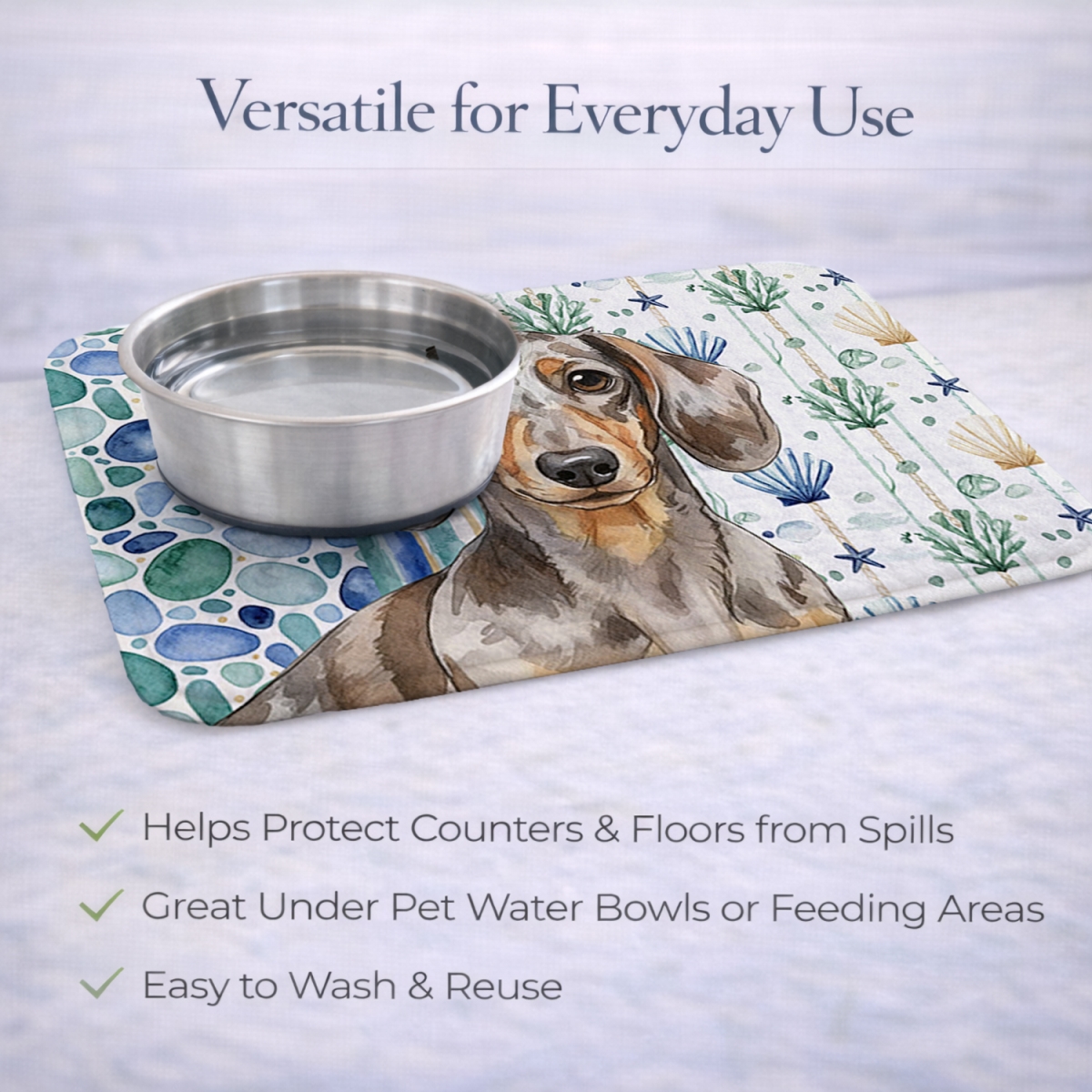 Picture of Carolines Treasures WDK6994DDM 21 x 14 in. Dapple Dachshund Coastal Sea Glass Dish Drying Mat