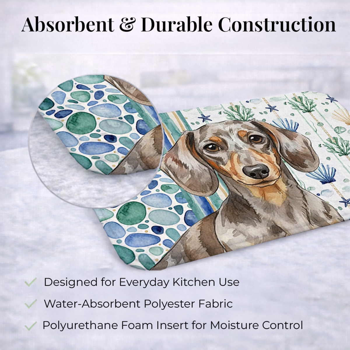 Picture of Carolines Treasures WDK6994DDM 21 x 14 in. Dapple Dachshund Coastal Sea Glass Dish Drying Mat