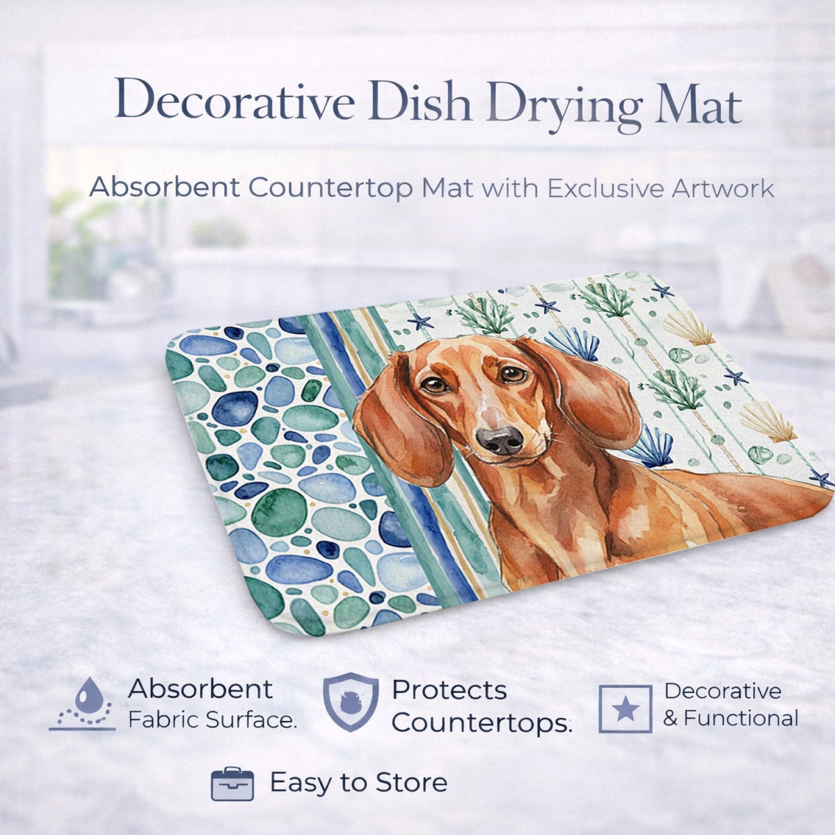 Picture of Carolines Treasures WDK7000DDM 21 x 14 in. Red Brown Dachshund Coastal Sea Glass Dish Drying Mat