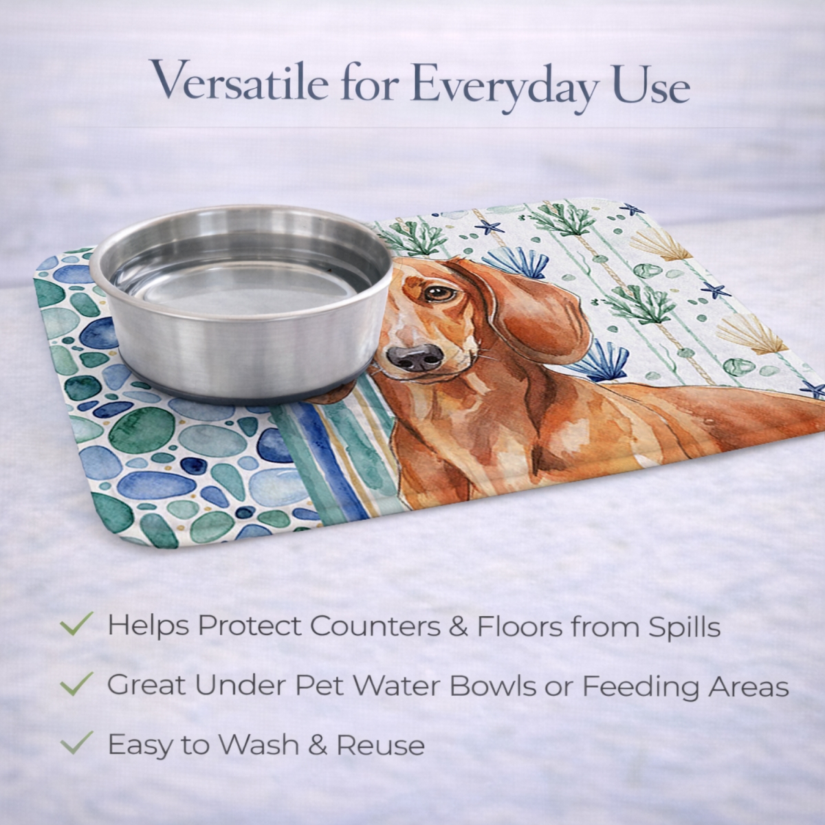 Picture of Carolines Treasures WDK7000DDM 21 x 14 in. Red Brown Dachshund Coastal Sea Glass Dish Drying Mat