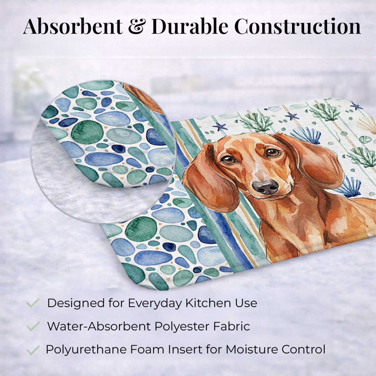 Picture of Carolines Treasures WDK7000DDM 21 x 14 in. Red Brown Dachshund Coastal Sea Glass Dish Drying Mat