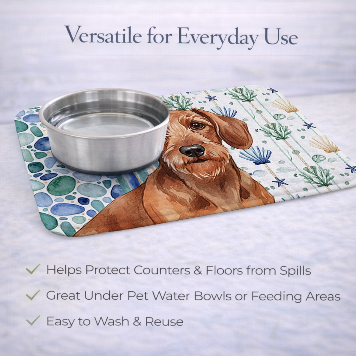 Picture of Carolines Treasures WDK7002DDM 21 x 14 in. Wirehaired Red Dachshund Coastal Sea Glass Dish Drying Mat