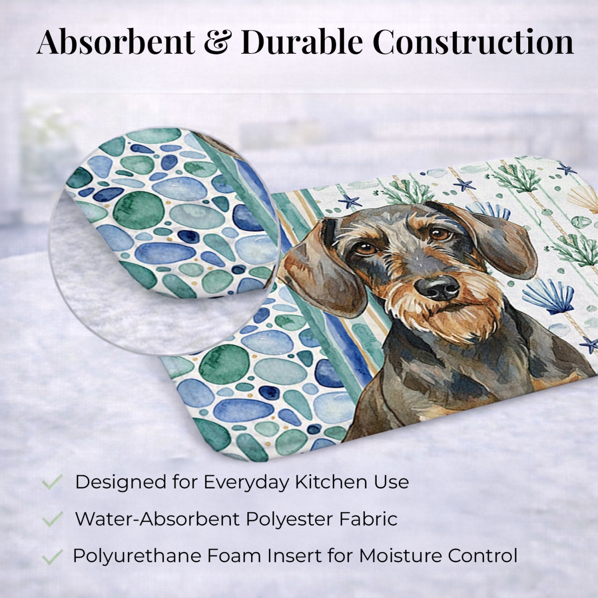 Picture of Carolines Treasures WDK7003DDM 21 x 14 in. Wirehaired Wild Boar Dachshund Coastal Sea Glass Dish Drying Mat