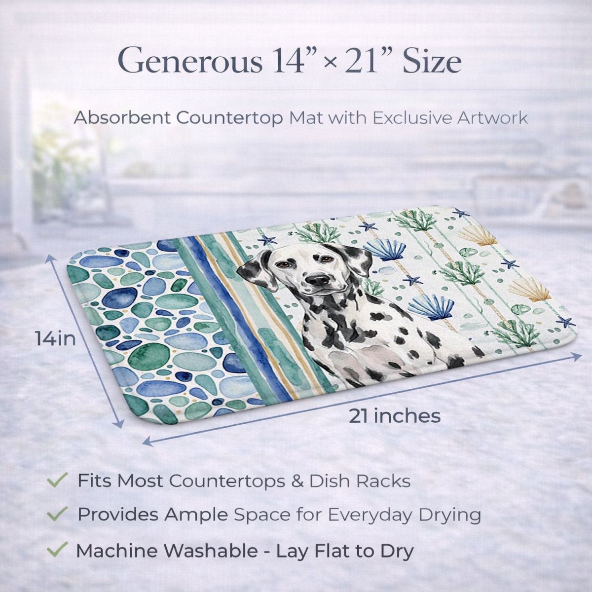 Picture of Carolines Treasures WDK7004DDM 21 x 14 in. Dalmatian Coastal Sea Glass Dish Drying Mat