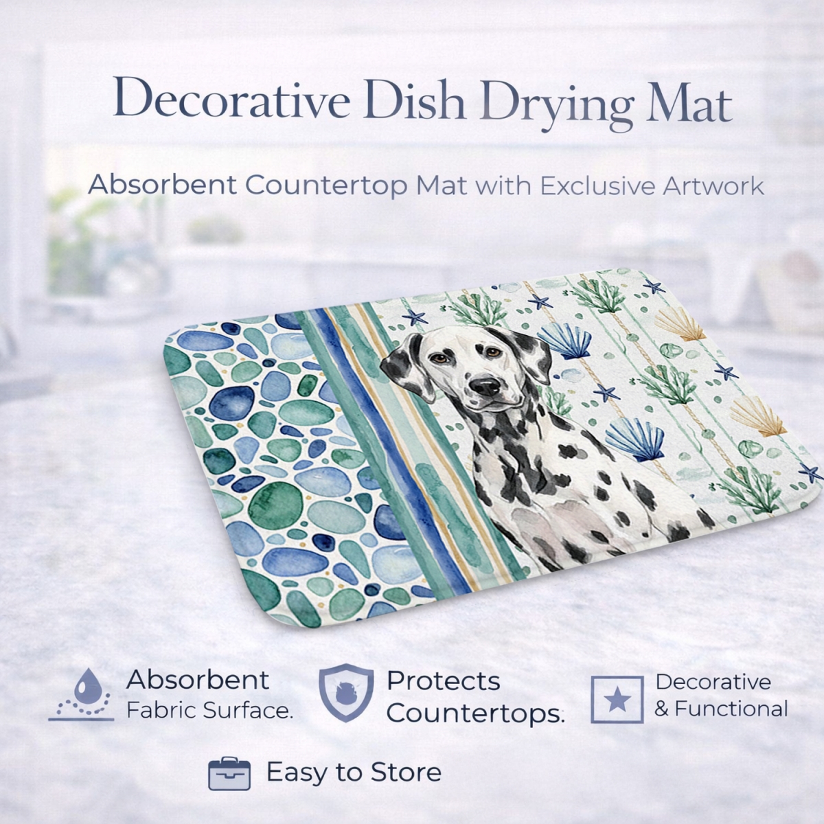 Picture of Carolines Treasures WDK7004DDM 21 x 14 in. Dalmatian Coastal Sea Glass Dish Drying Mat