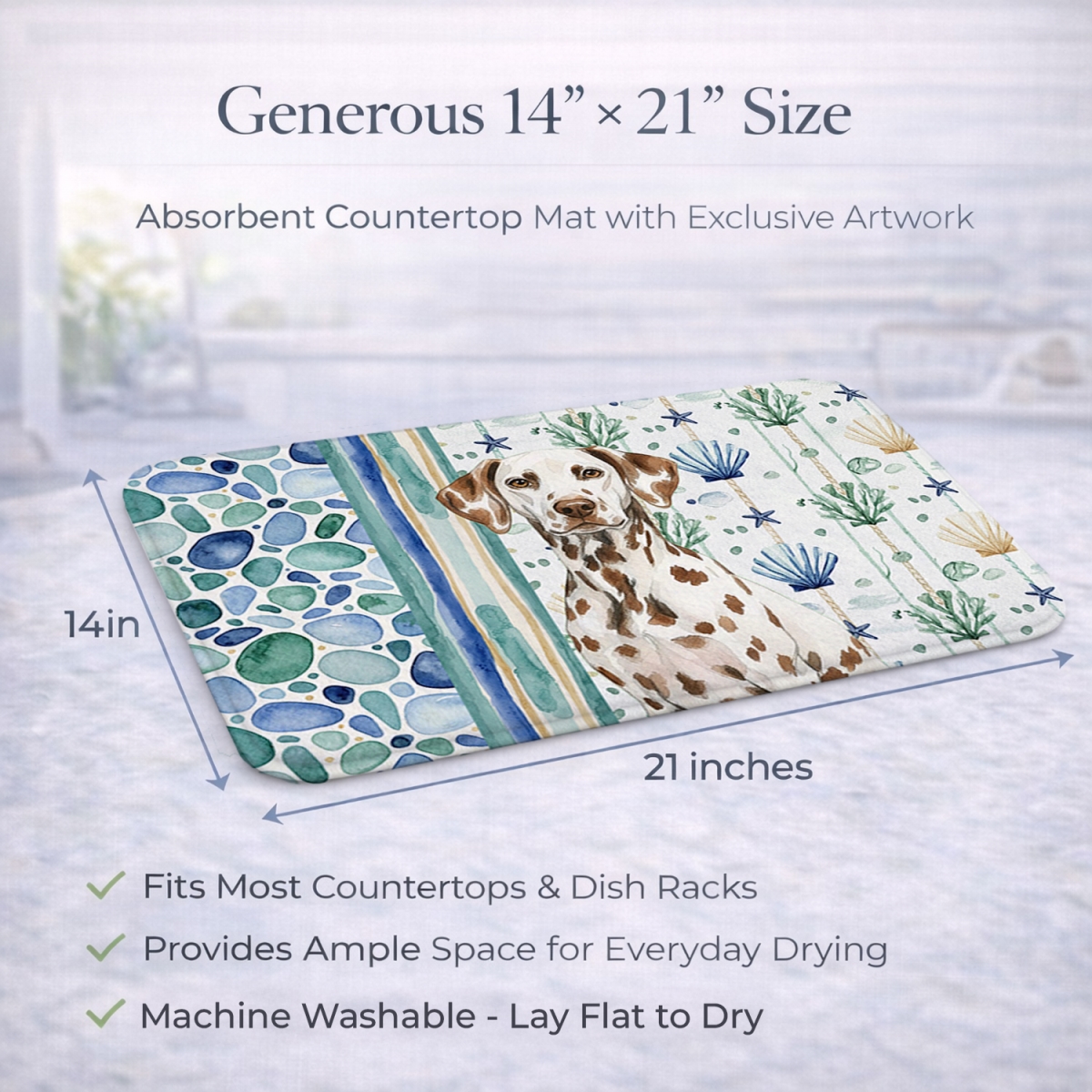 Picture of Carolines Treasures WDK7005DDM 21 x 14 in. Liver Dalmatian Coastal Sea Glass Dish Drying Mat