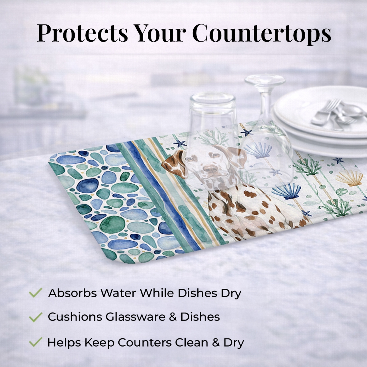Picture of Carolines Treasures WDK7005DDM 21 x 14 in. Liver Dalmatian Coastal Sea Glass Dish Drying Mat