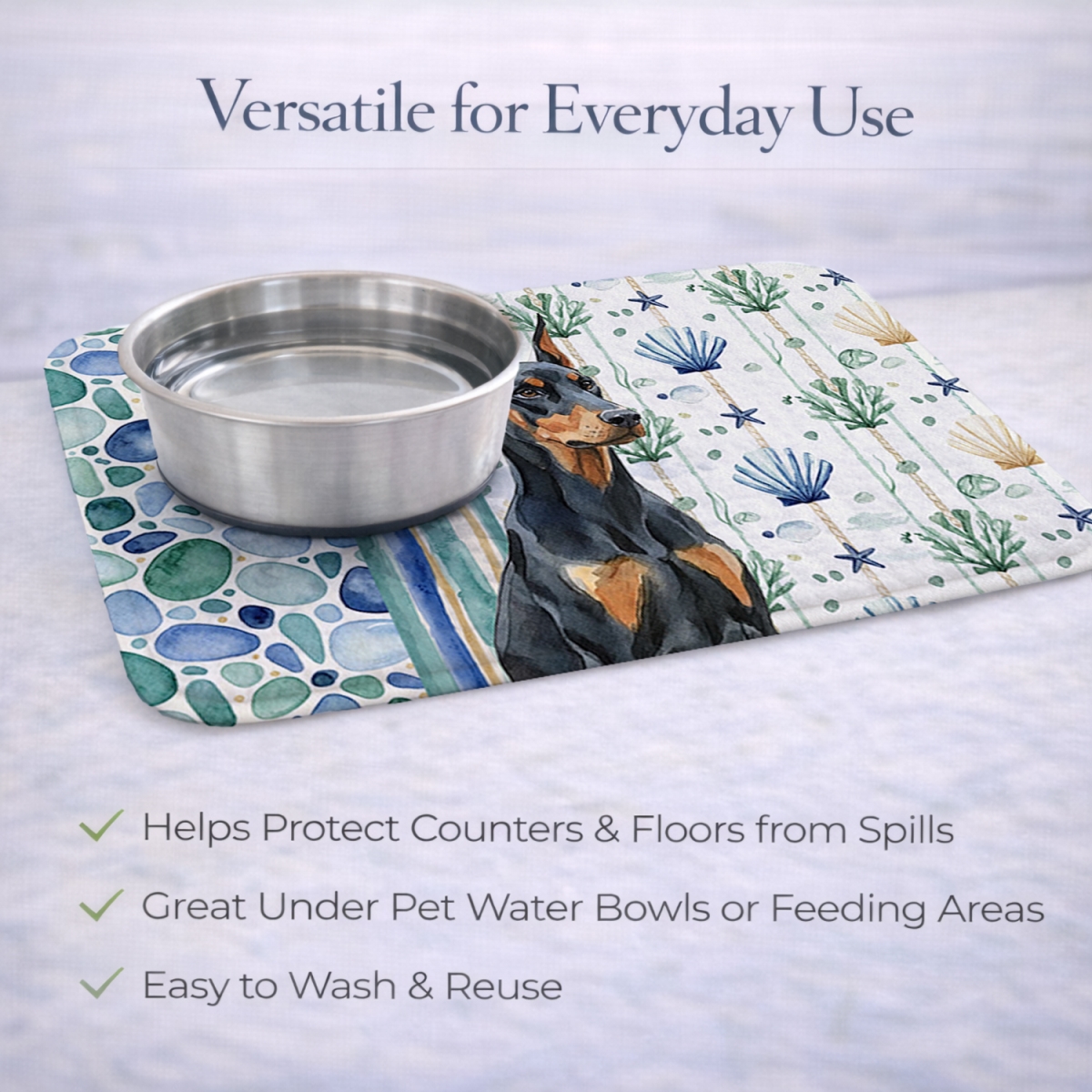 Picture of Carolines Treasures WDK7007DDM 21 x 14 in. Doberman Pinscher Coastal Sea Glass Dish Drying Mat