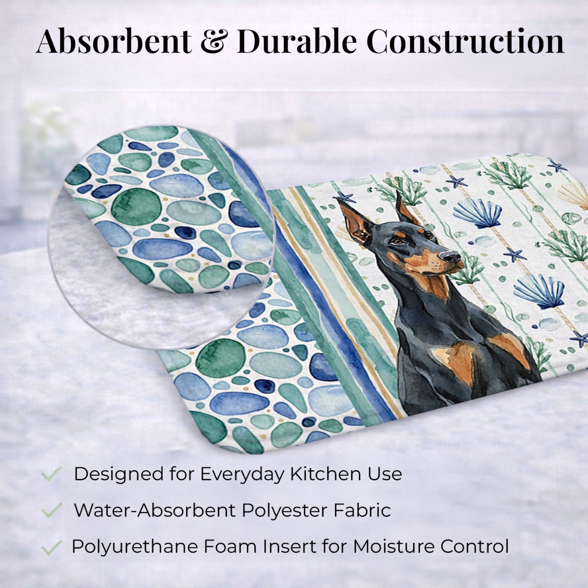 Picture of Carolines Treasures WDK7007DDM 21 x 14 in. Doberman Pinscher Coastal Sea Glass Dish Drying Mat