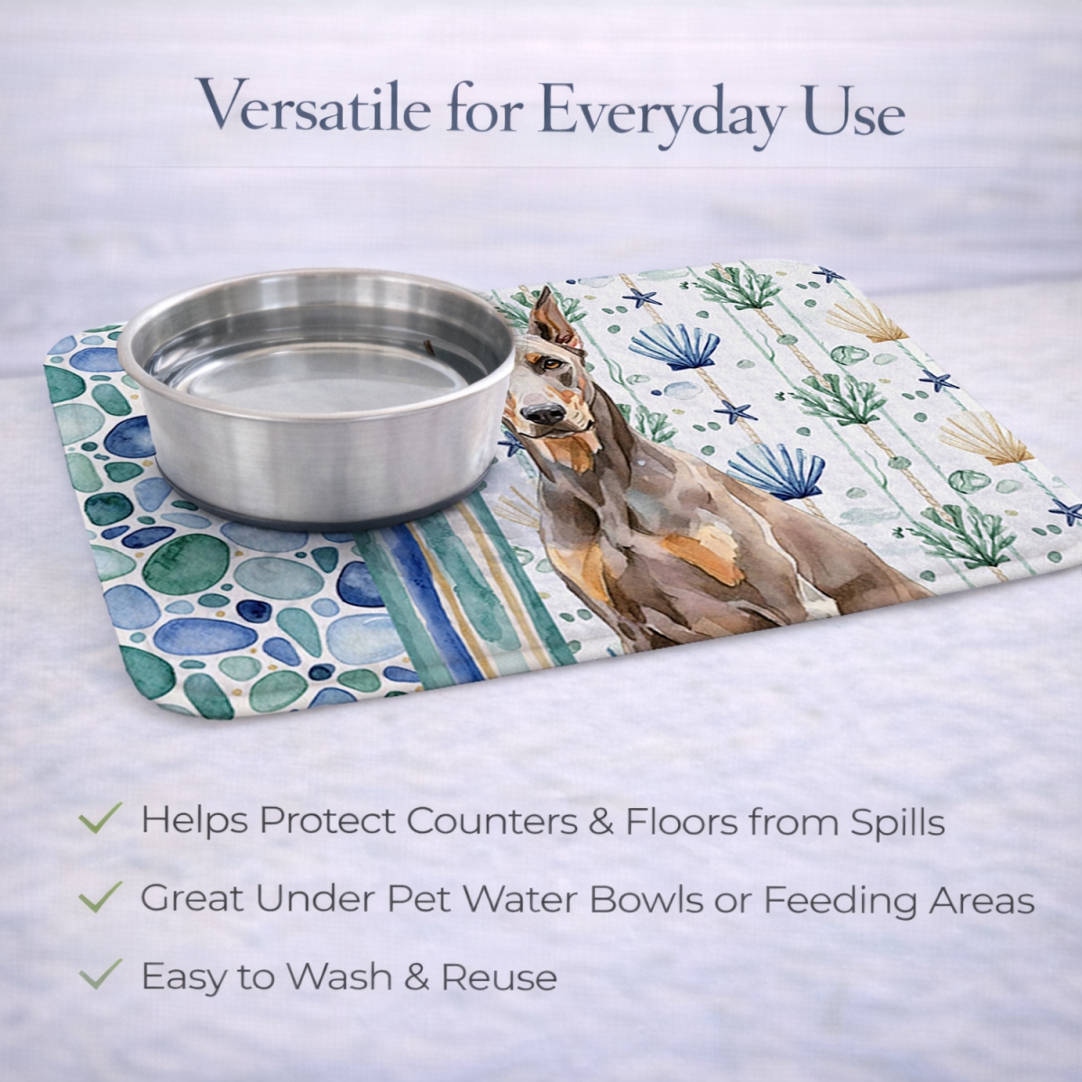Picture of Carolines Treasures WDK7008DDM 21 x 14 in. Fawn Doberman Pinscher Coastal Sea Glass Dish Drying Mat
